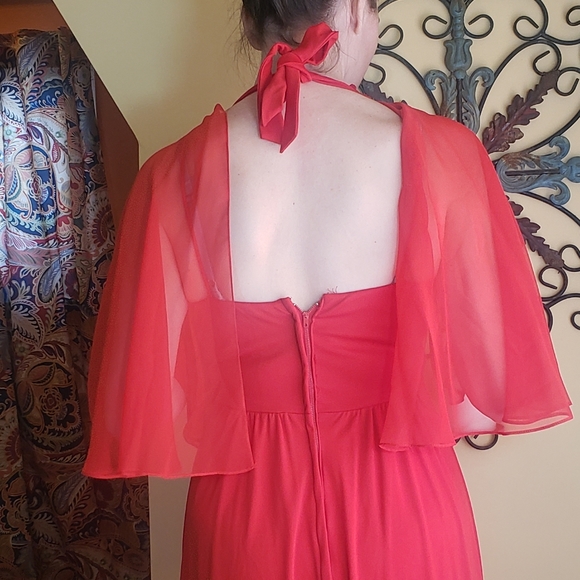 Vintage Red Mock Halter Dress, Sz S - Picture 2 of 16